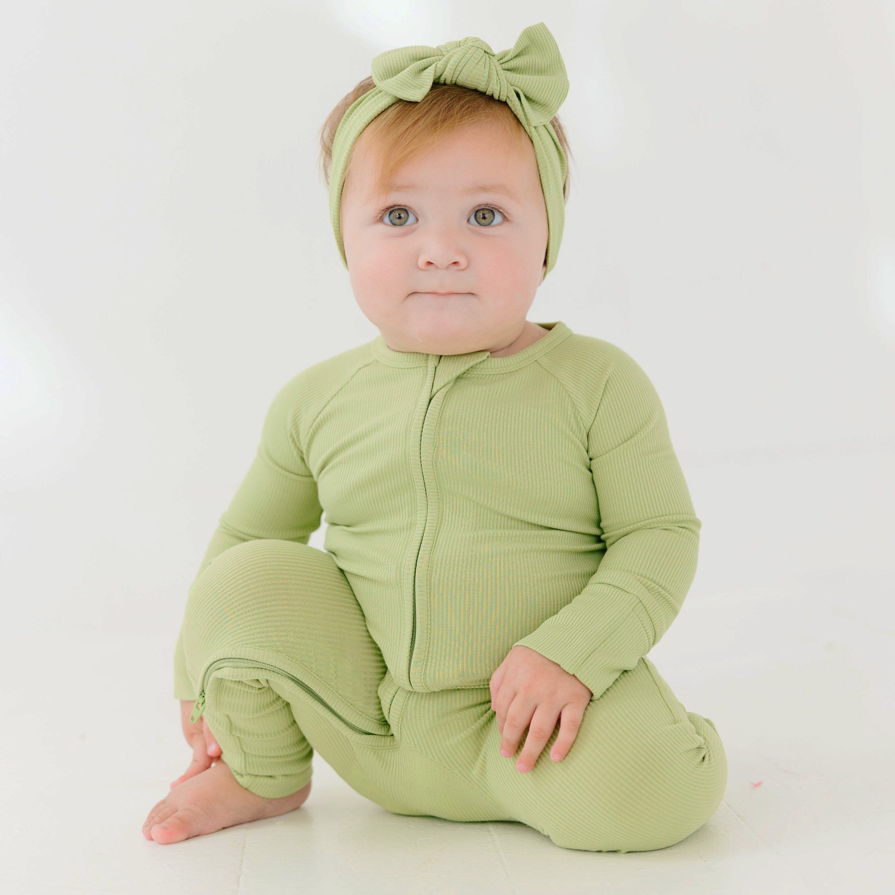 Tarragon Green Small Ribbed Zip Romper