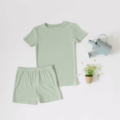 Dusty Sage Small Ribbed Shorts Two-Piece Set