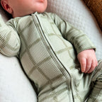 Grid Sage Green Small Ribbed Zip Romper