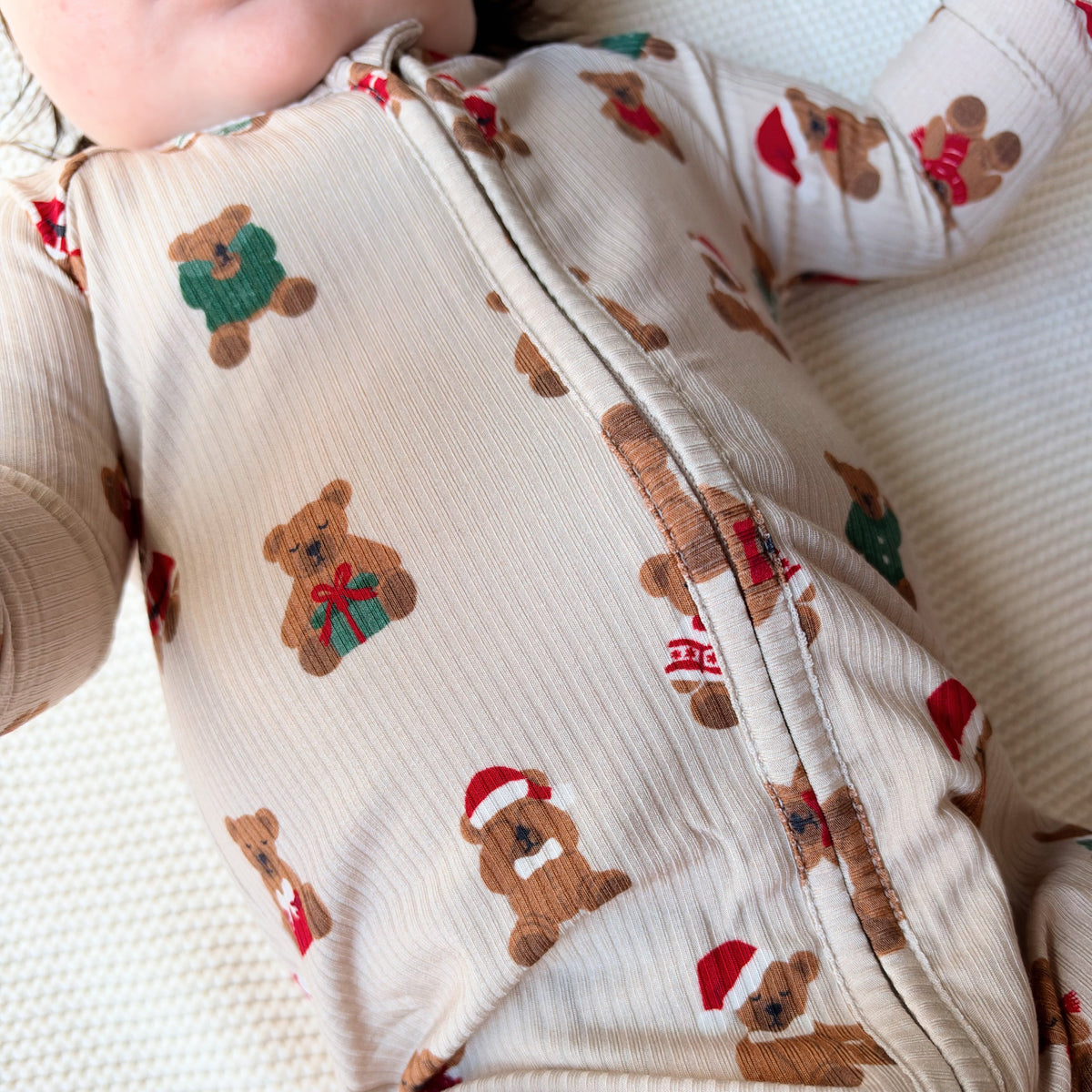 Teddy Bear Small Ribbed Zip Romper