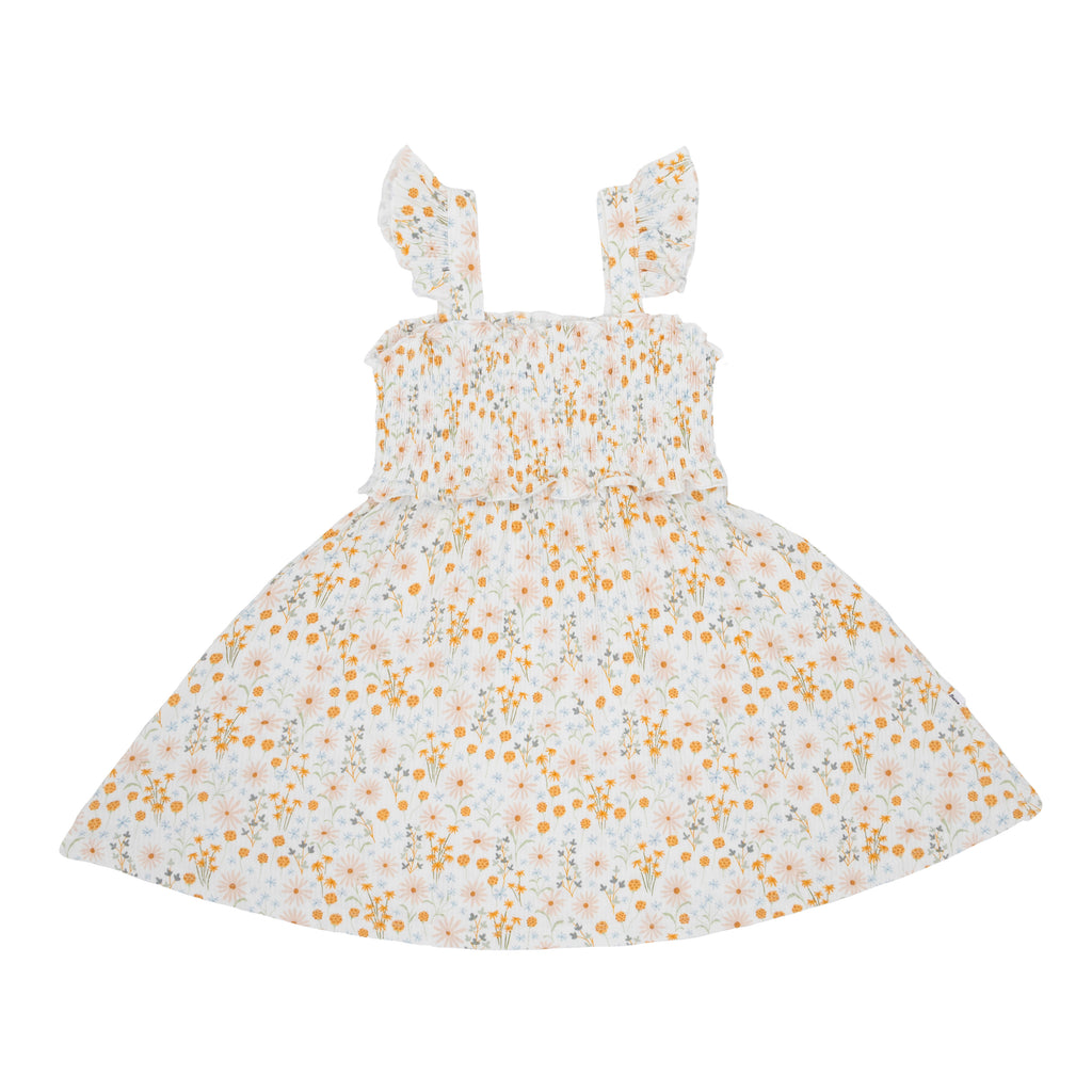 Whimsical Floral Small Ribbed Flutter Sleeve Dress