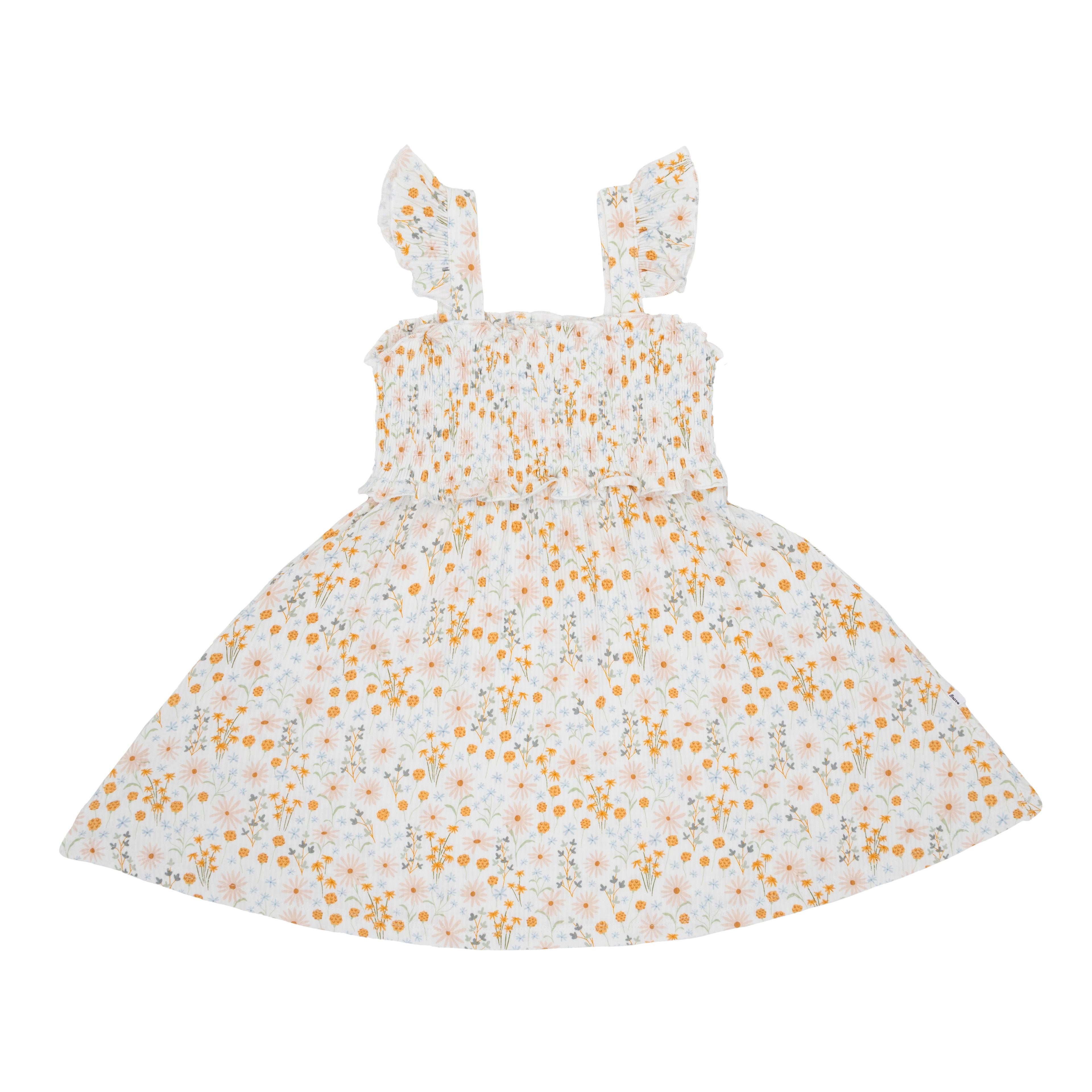 Whimsical Floral Small Ribbed Flutter Sleeve Dress