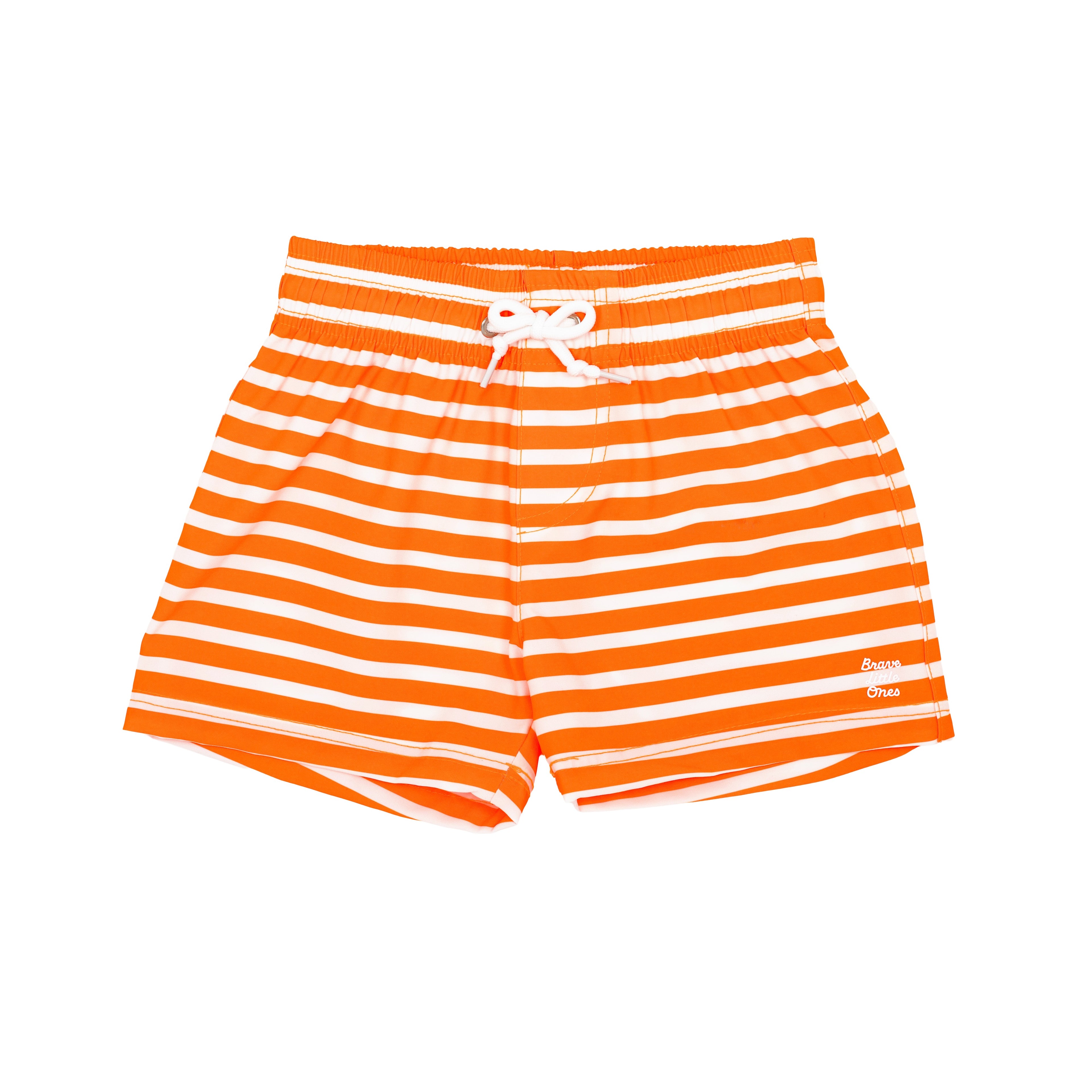 Neon Orange Stripe Swim Trunks