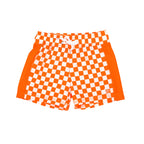Neon Orange Checkered Swim Trunks