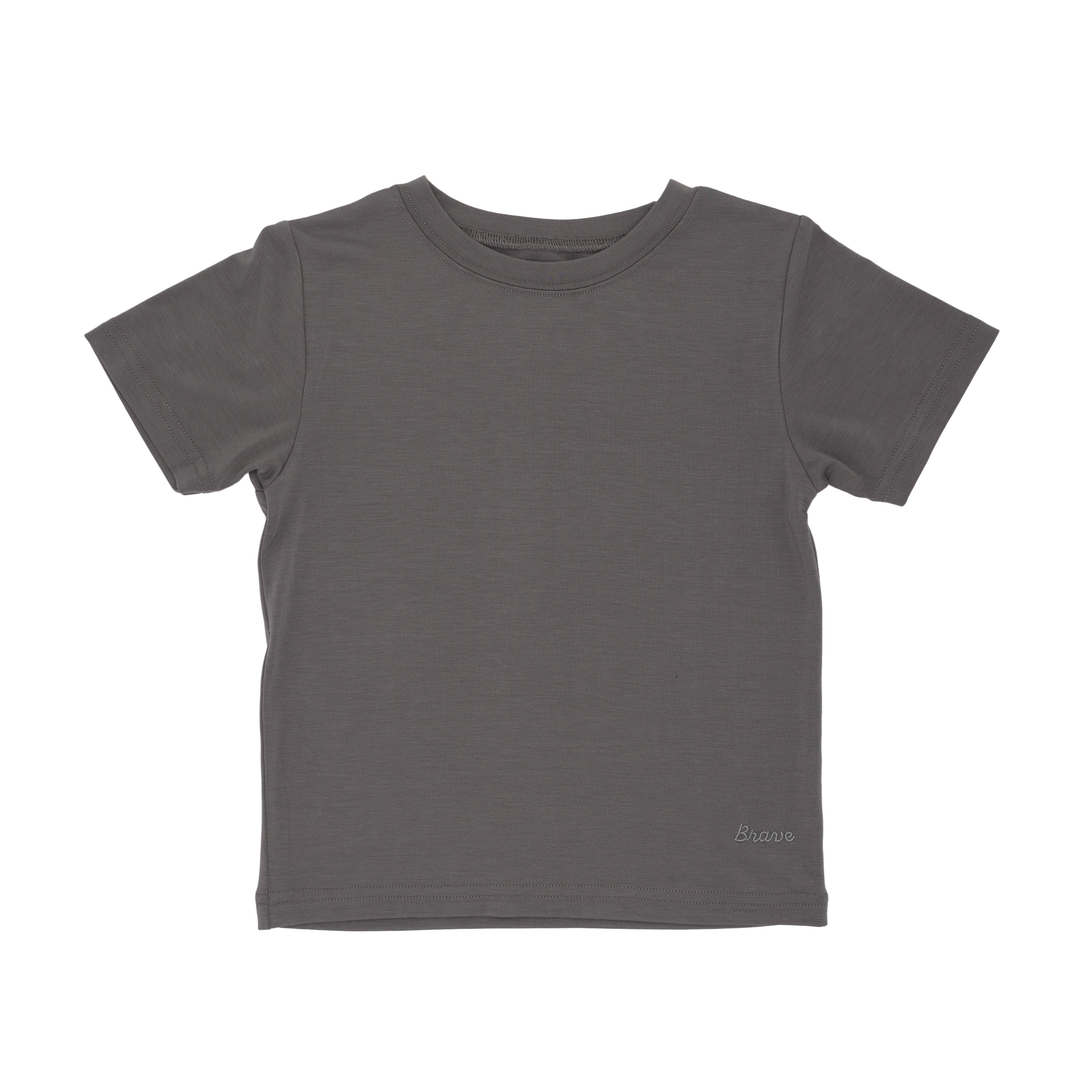 Plain dark gray t-shirt on a white background