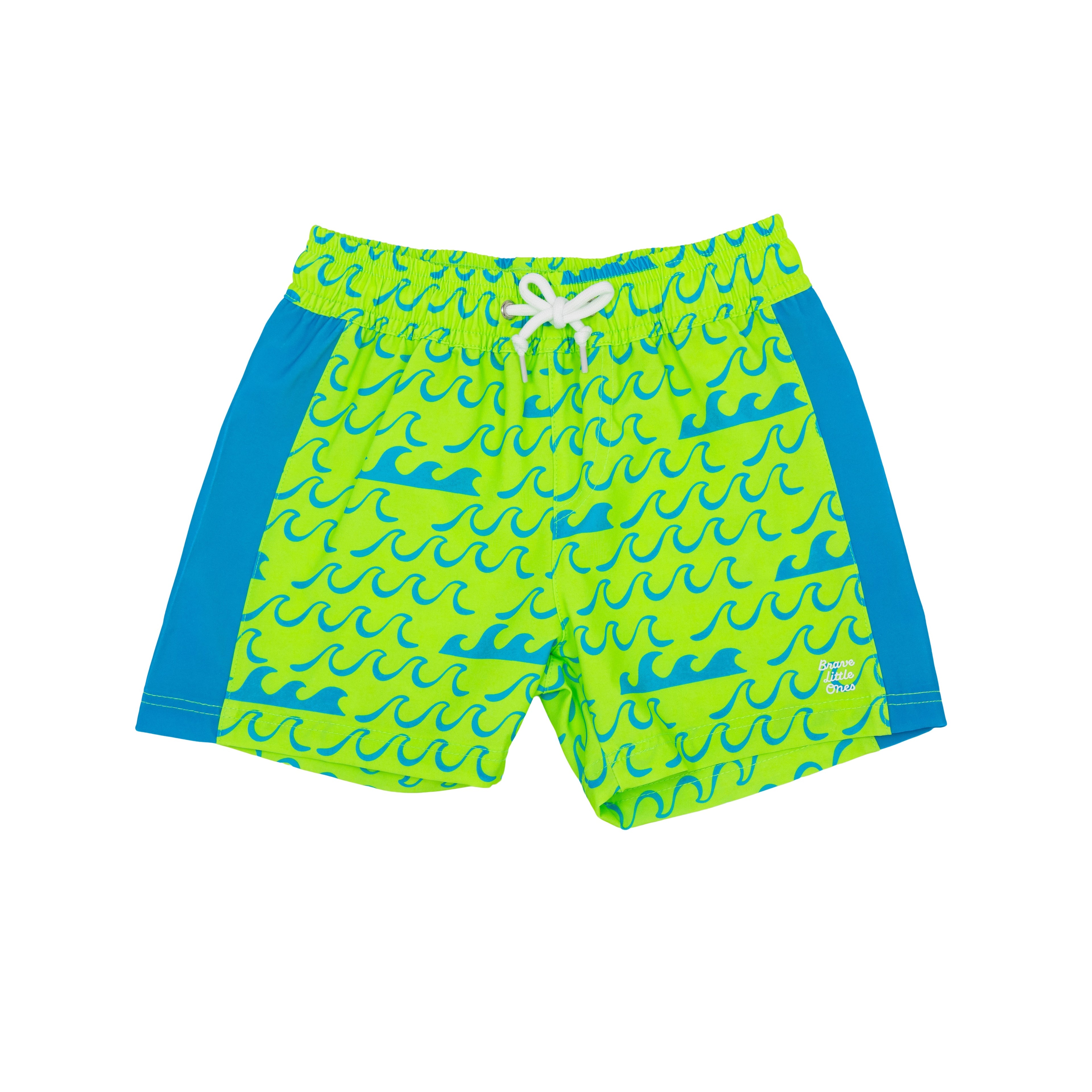 Neon Green Waves Swim Trunks