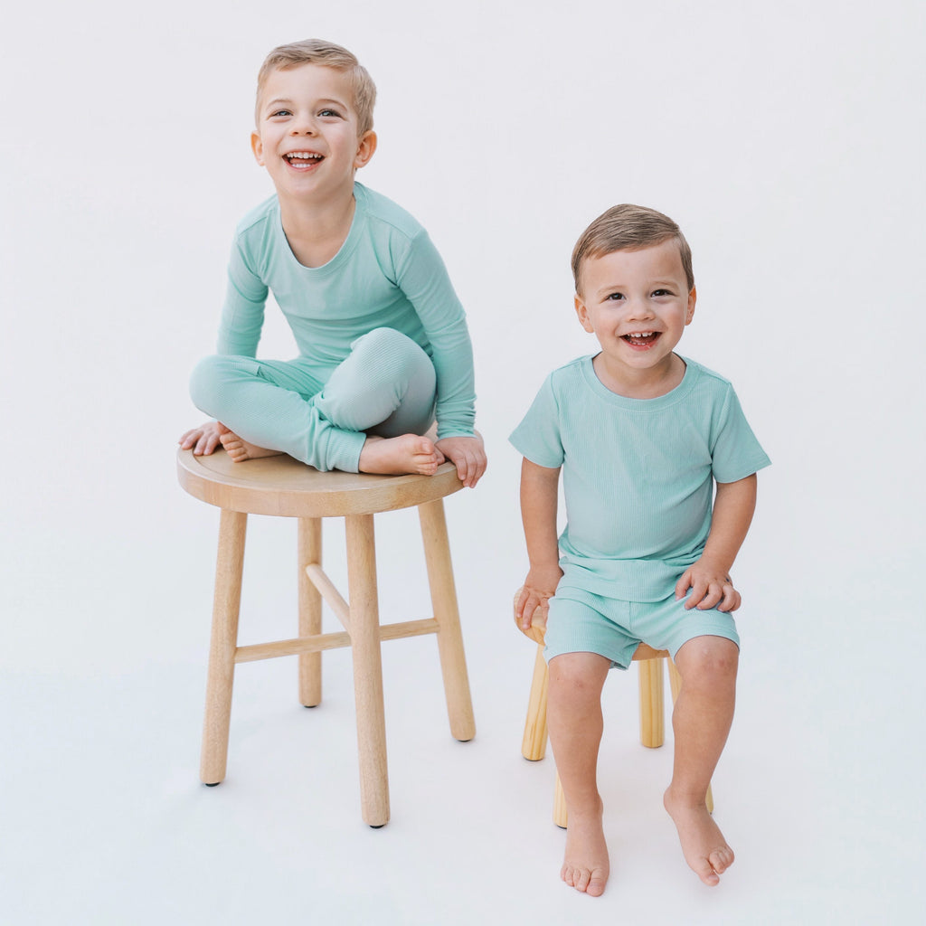 Harbor Blue Small Ribbed Shorts Two-Piece Set