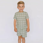 Grid Sage Green Small Ribbed Shorts Two-Piece Set
