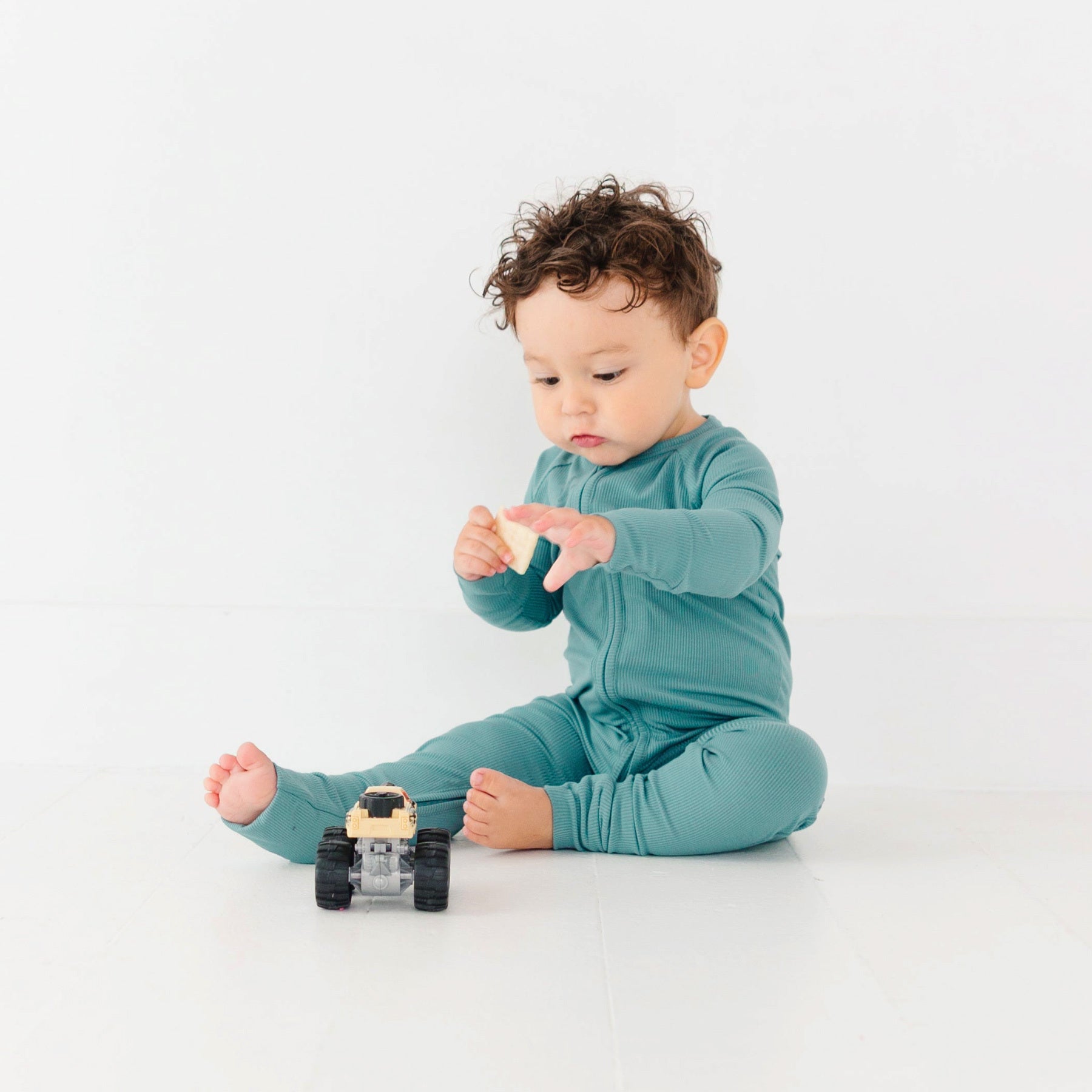 Glacier Blue Small Ribbed Zip Romper