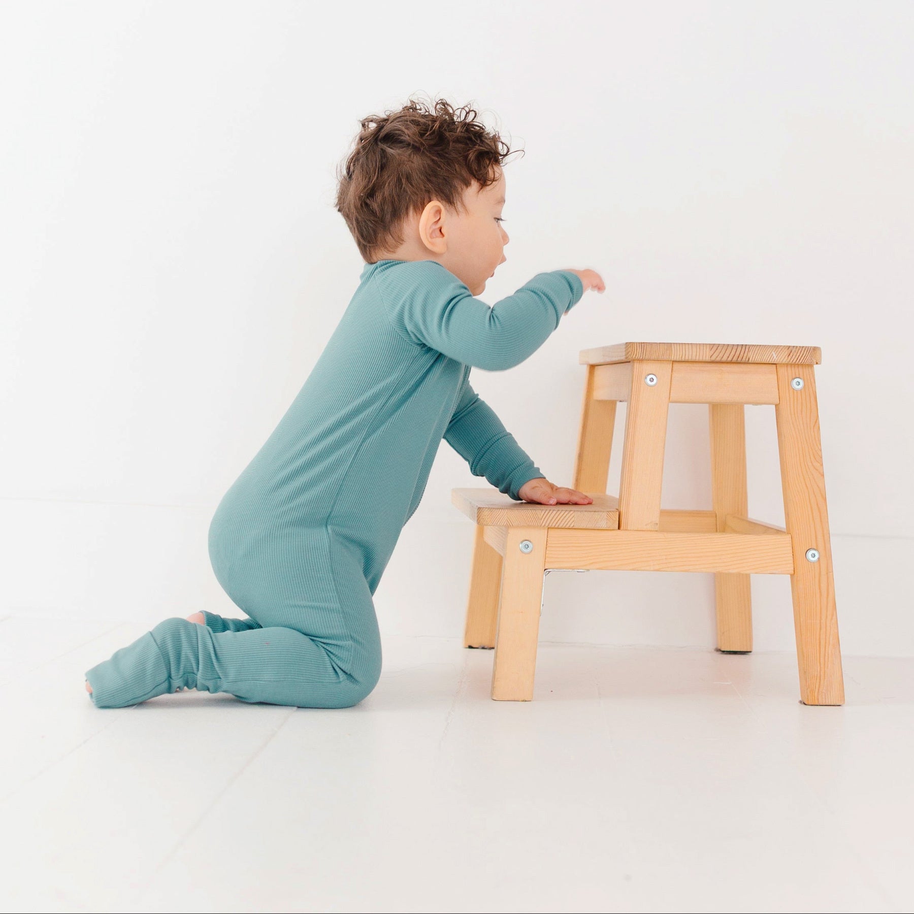 Glacier Blue Small Ribbed Zip Romper