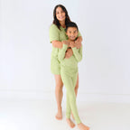 Tarragon Green Small Ribbed Women's Short Sleeve Top