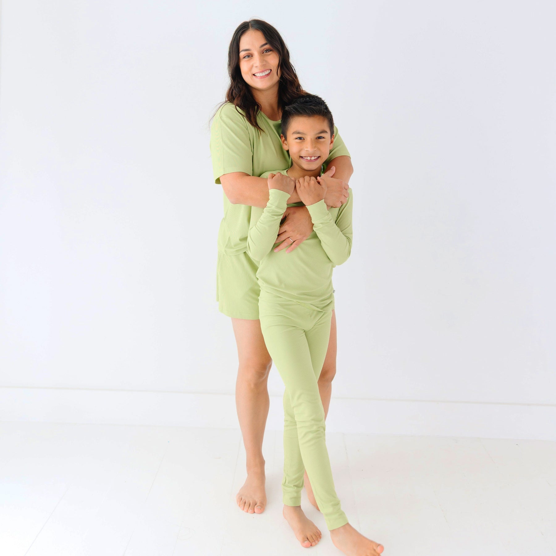 Tarragon Green Small Ribbed Women's Short Sleeve Top