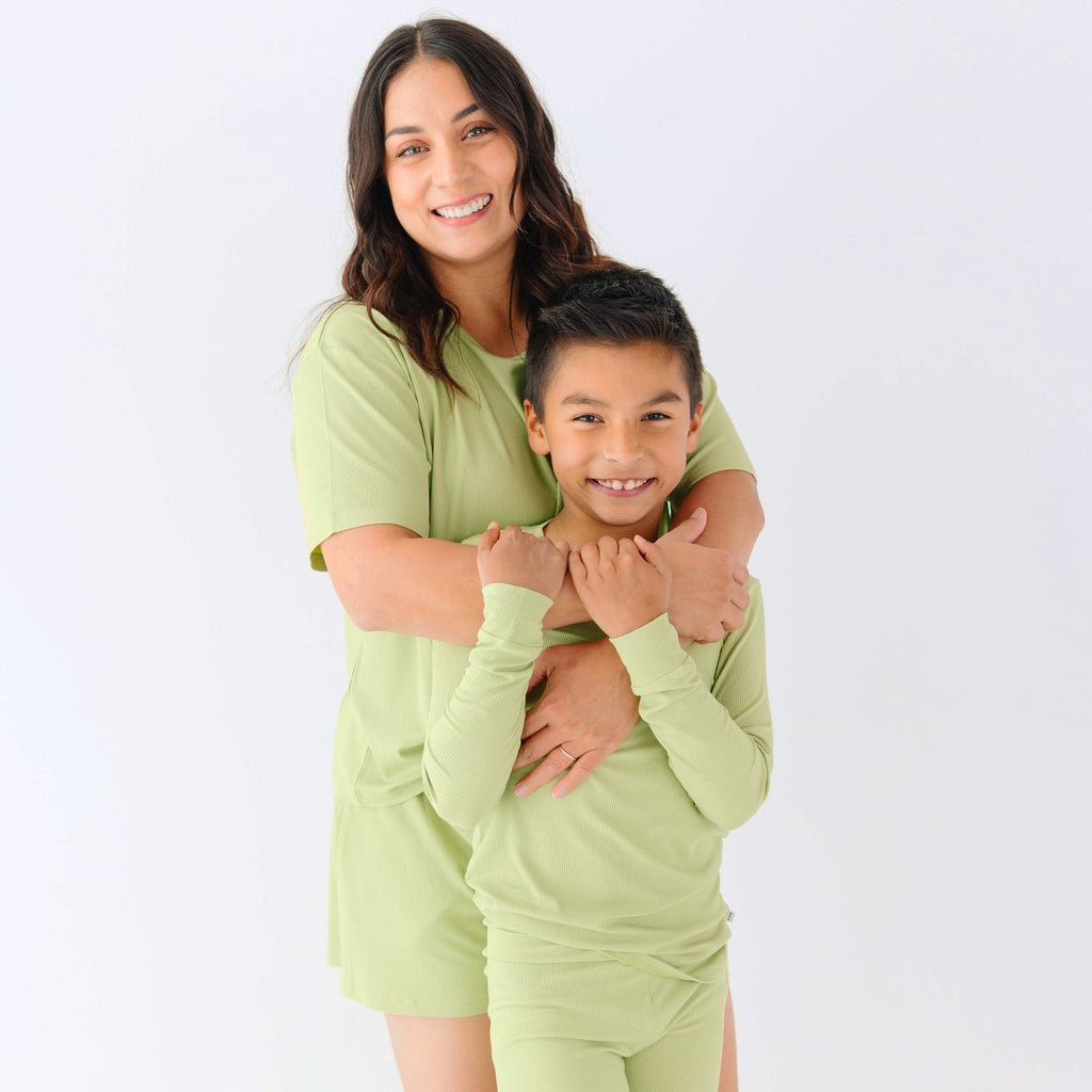 Tarragon Green Small Ribbed Women's Short Sleeve Top