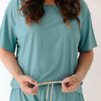 Glacier Blue Small Ribbed Women's Short Sleeve & Pants Matching Set