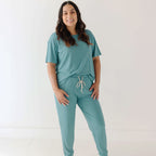 Glacier Blue Small Ribbed Women's Short Sleeve & Pants Matching Set