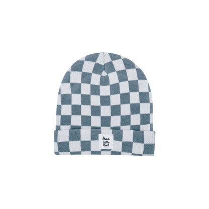 Slate Blue Checkered Bamboo Knit Beanie