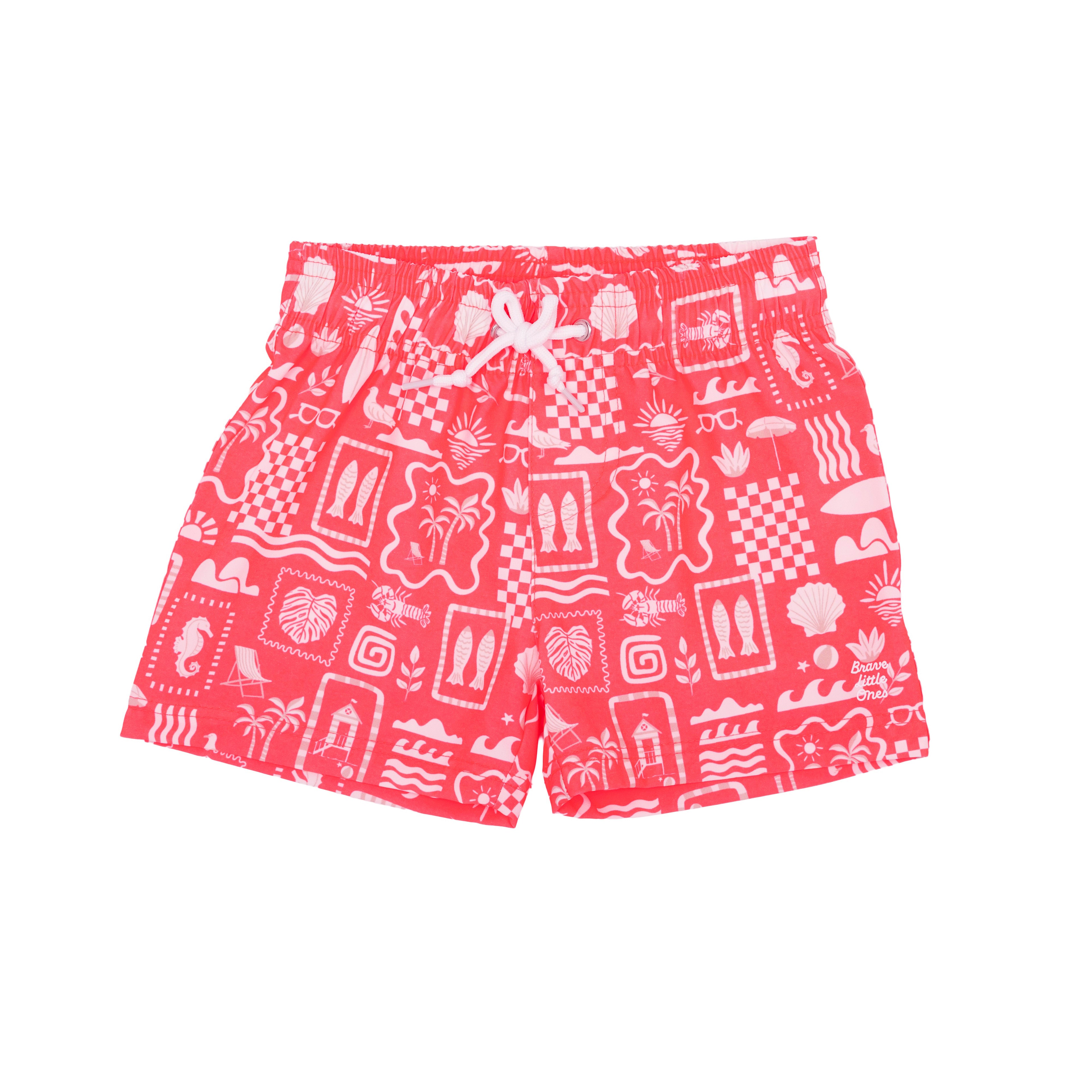 Neon Coral Summer Block Swim Trunks