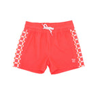 Neon Coral With Squares Swim Trunks