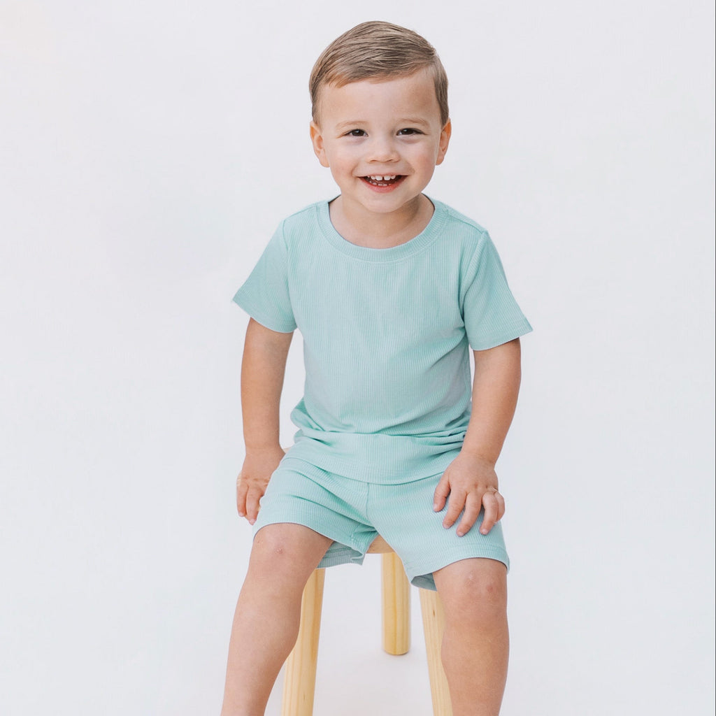 Harbor Blue Small Ribbed Shorts Two-Piece Set