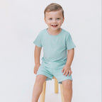 Harbor Blue Small Ribbed Shorts Two-Piece Set