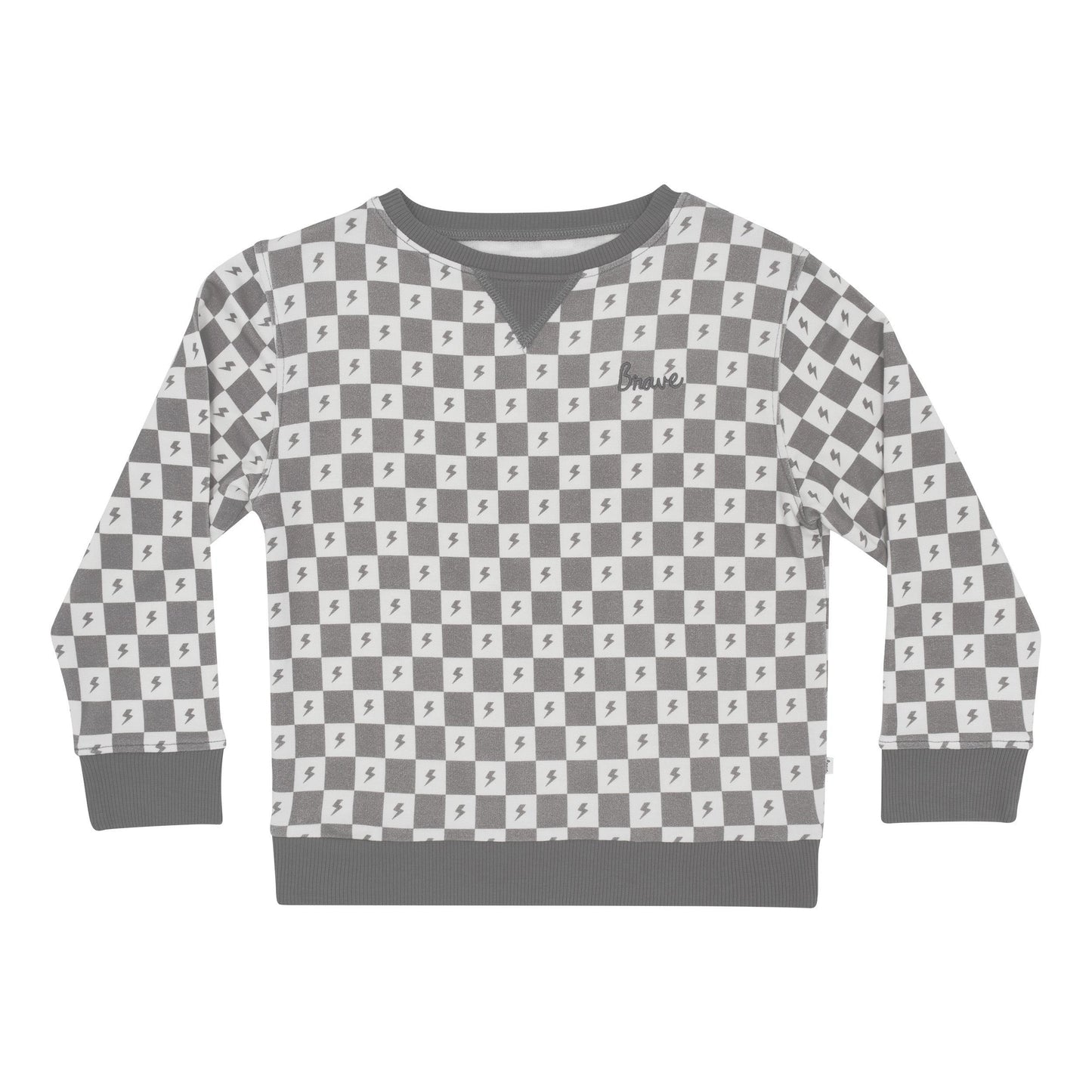 Checkered Lightning Bolt Dark Charcoal Bamboo French Terry Pullover