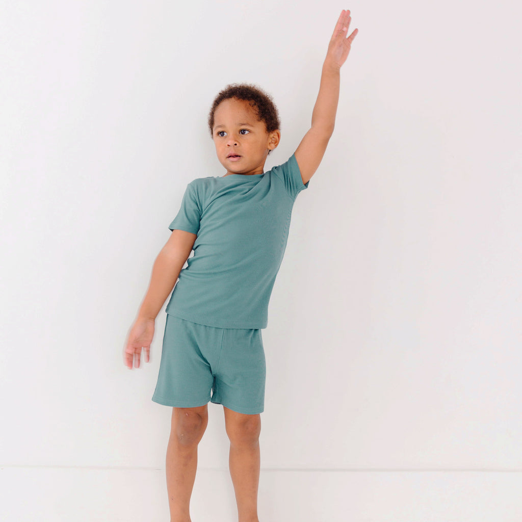 Glacier Blue Small Ribbed Shorts Two-Piece Set