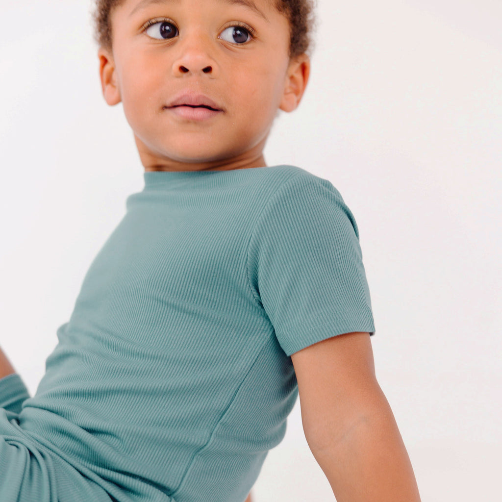 Glacier Blue Small Ribbed Shorts Two-Piece Set