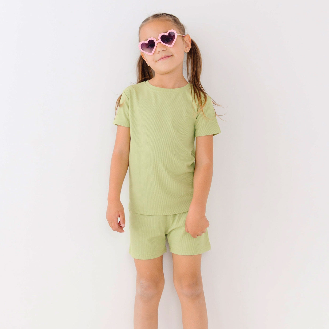 Tarragon Green Small Ribbed Shorts Two-Piece Set