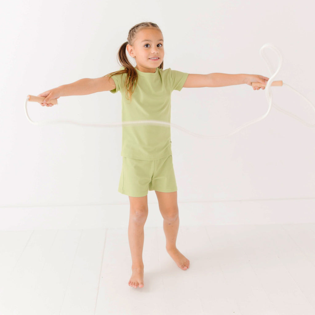 Tarragon Green Small Ribbed Shorts Two-Piece Set