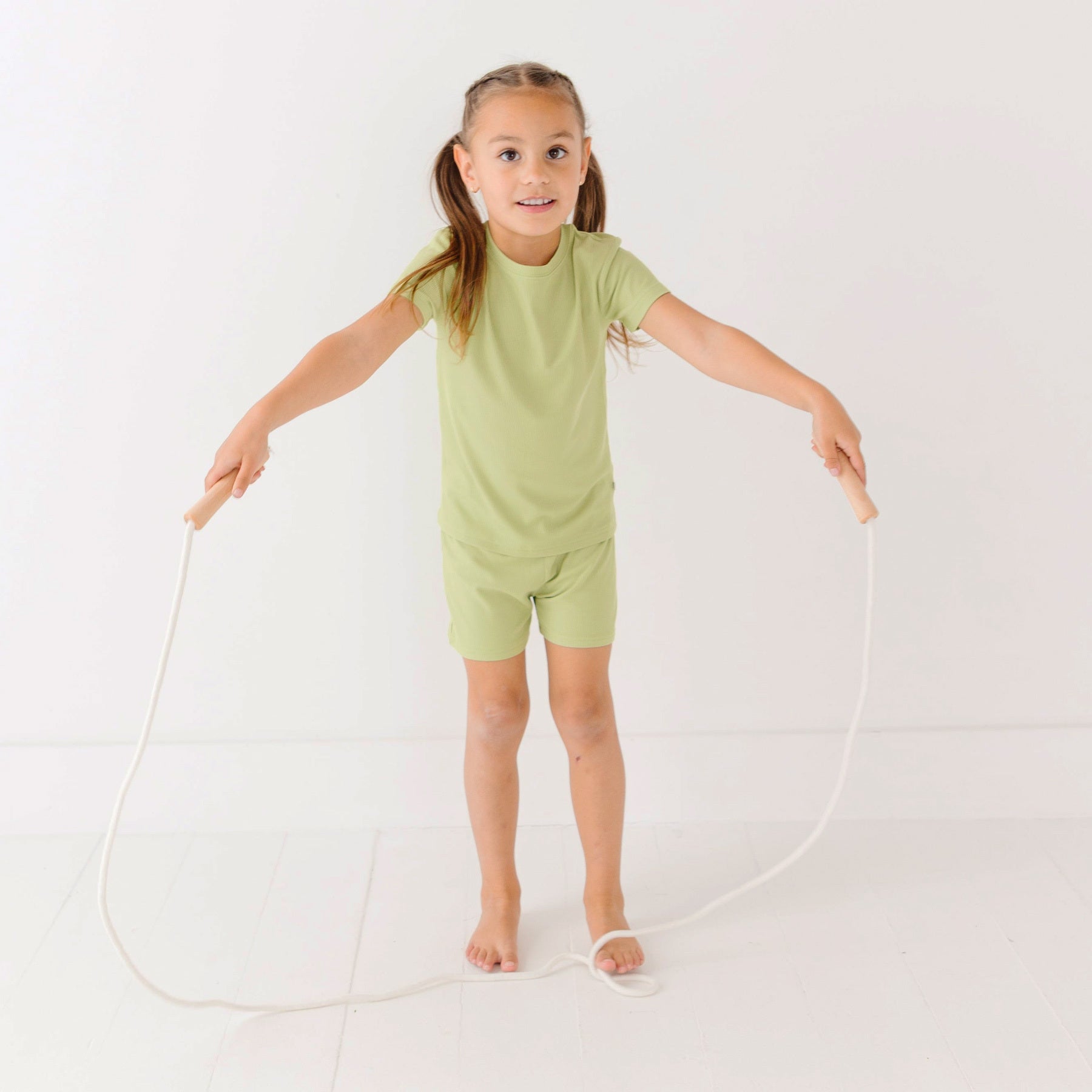 Tarragon Green Small Ribbed Shorts Two-Piece Set