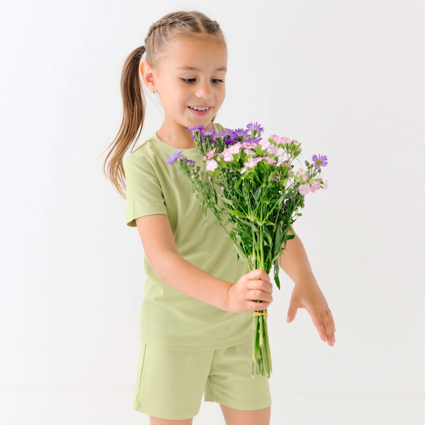 Tarragon Green Small Ribbed Shorts Two-Piece Set