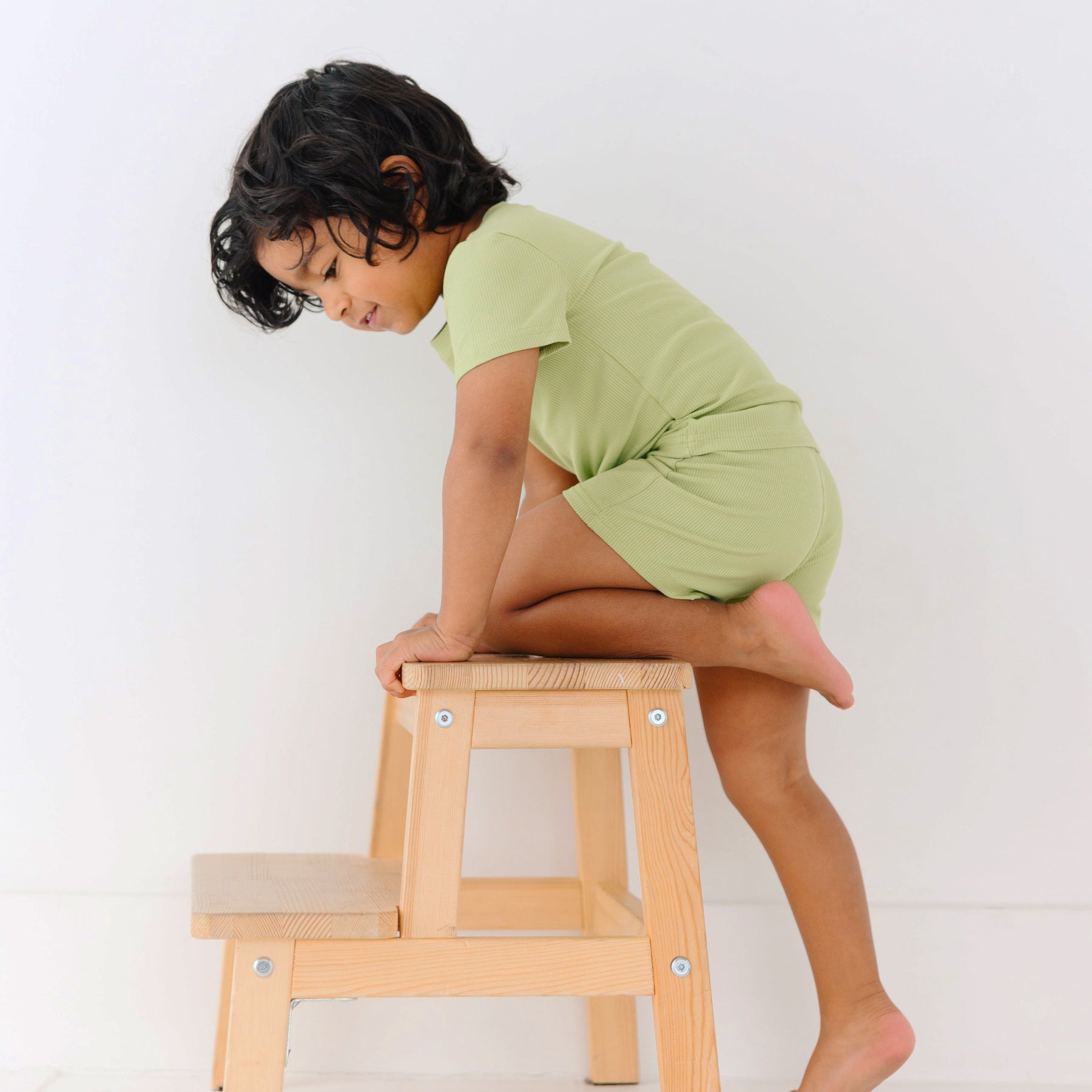 Tarragon Green Small Ribbed Shorts Two-Piece Set