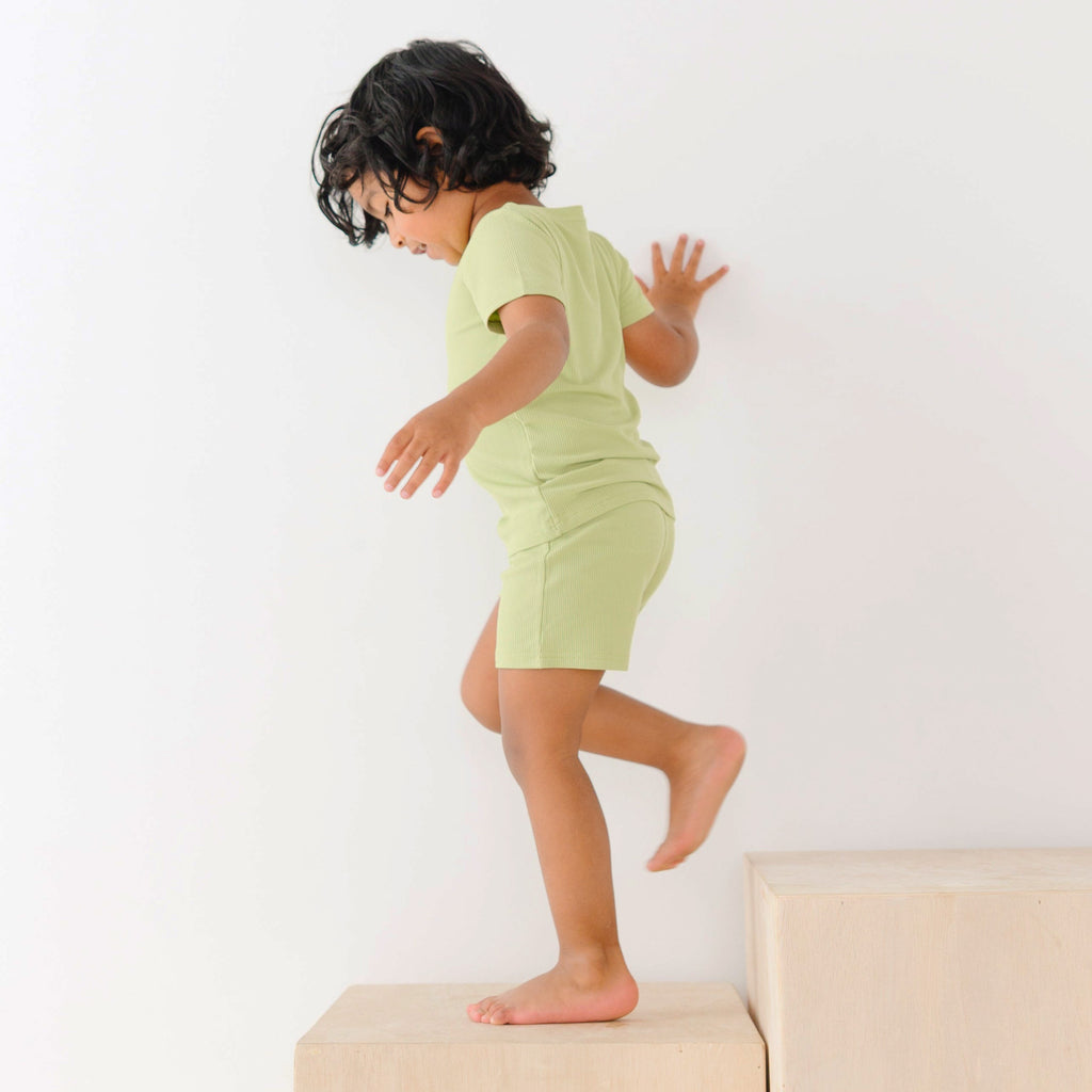 Tarragon Green Small Ribbed Shorts Two-Piece Set