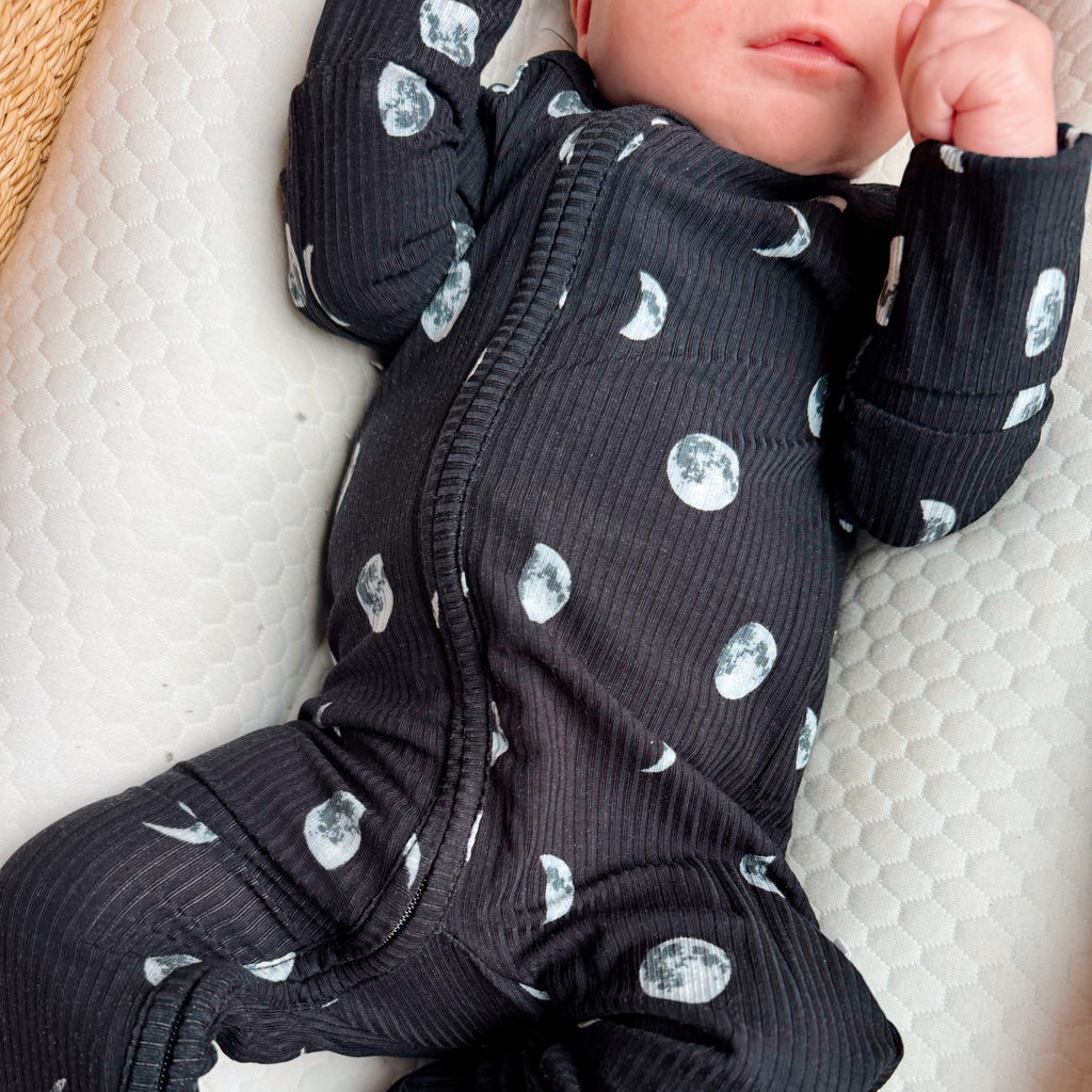 Moon Phases Small Ribbed Zip Romper