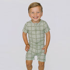Grid Sage Green Small Ribbed Summer Zip Romper