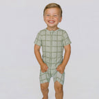 Grid Sage Green Small Ribbed Summer Zip Romper