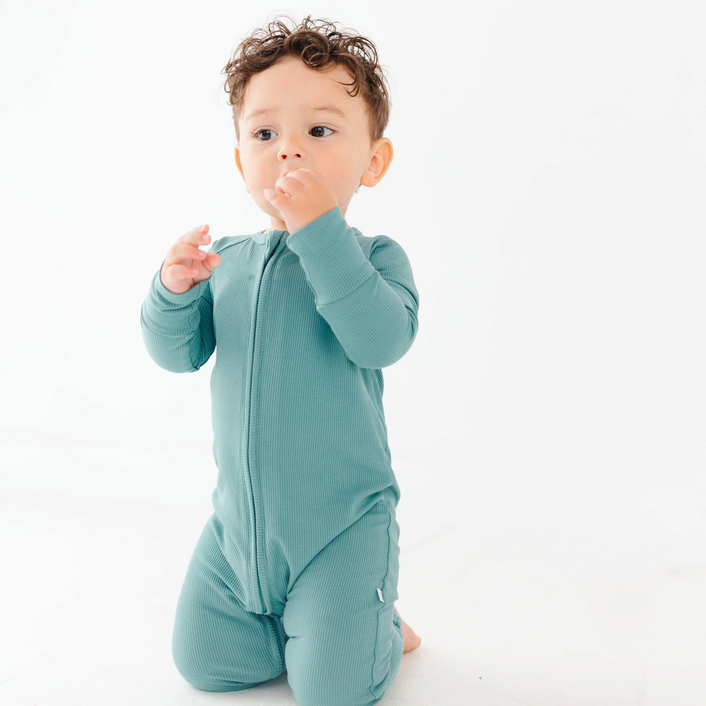 Glacier Blue Small Ribbed Zip Romper