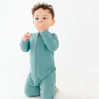 Glacier Blue Small Ribbed Zip Romper