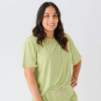 Tarragon Green Small Ribbed Women's Short Sleeve Top