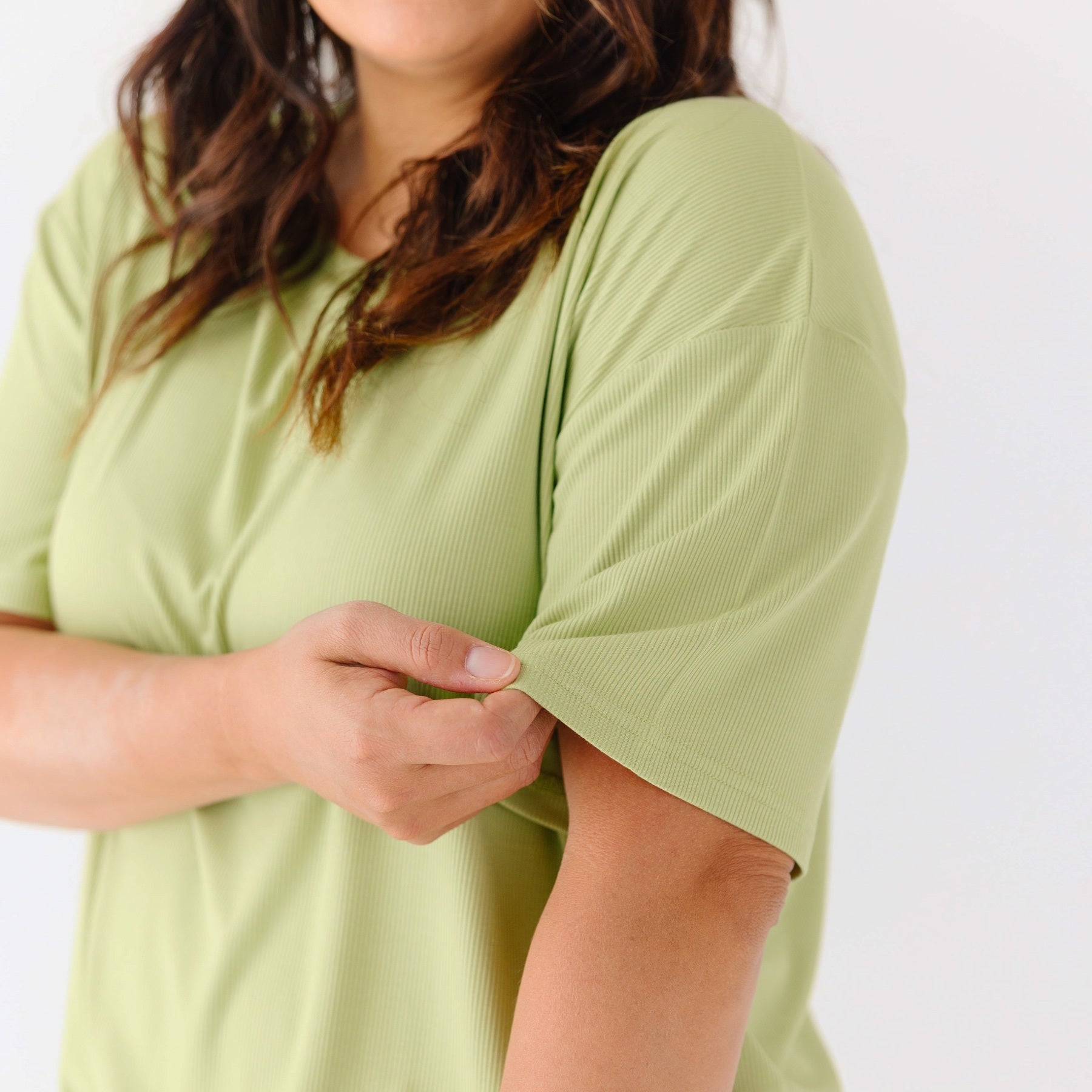Tarragon Green Small Ribbed Women's Short Sleeve Top