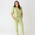 Tarragon Green Small Ribbed Women's Short Sleeve & Pants Matching Set