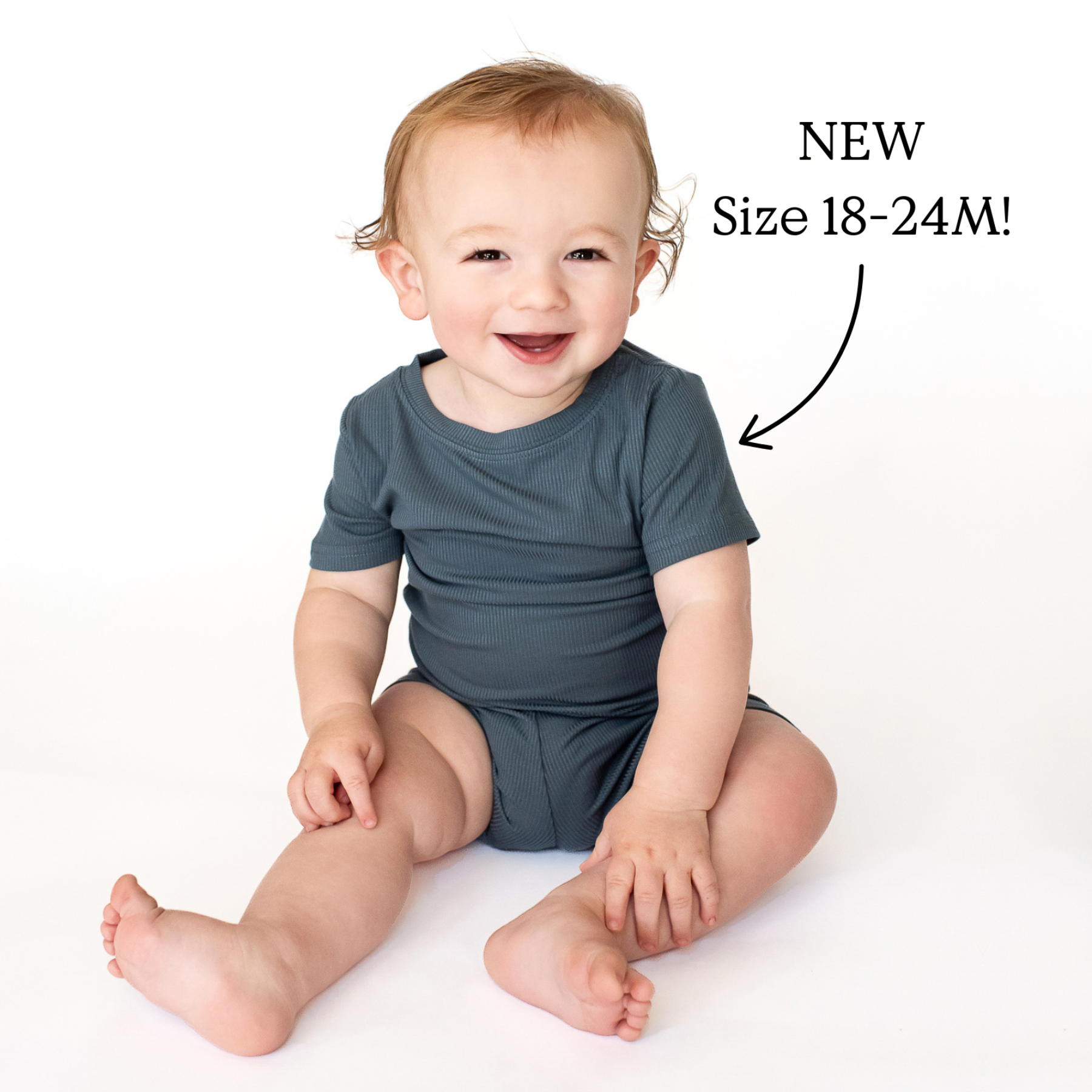 Dark Steel Blue Small Ribbed Shorts Two-Piece Set