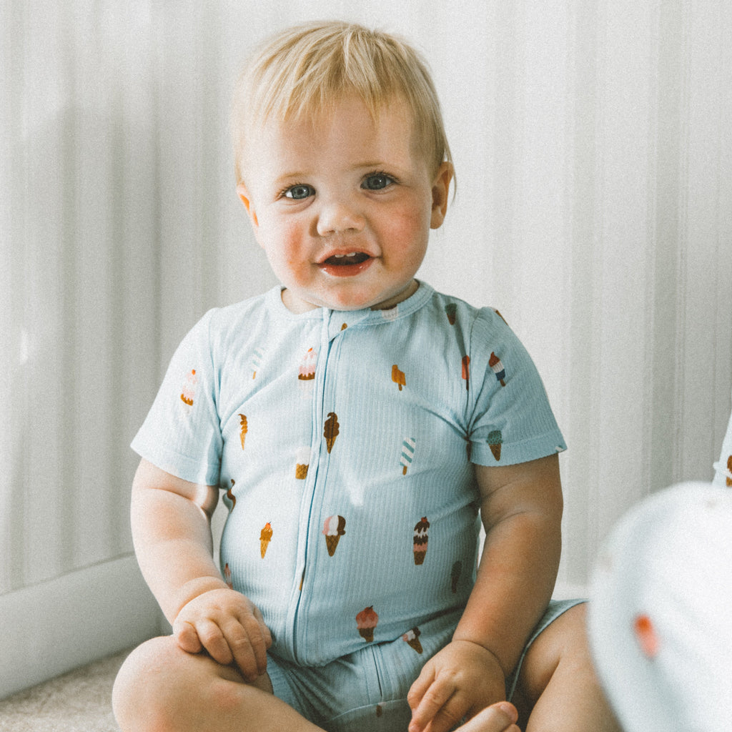 Ice Cream Shop Small Ribbed Summer Zip Romper
