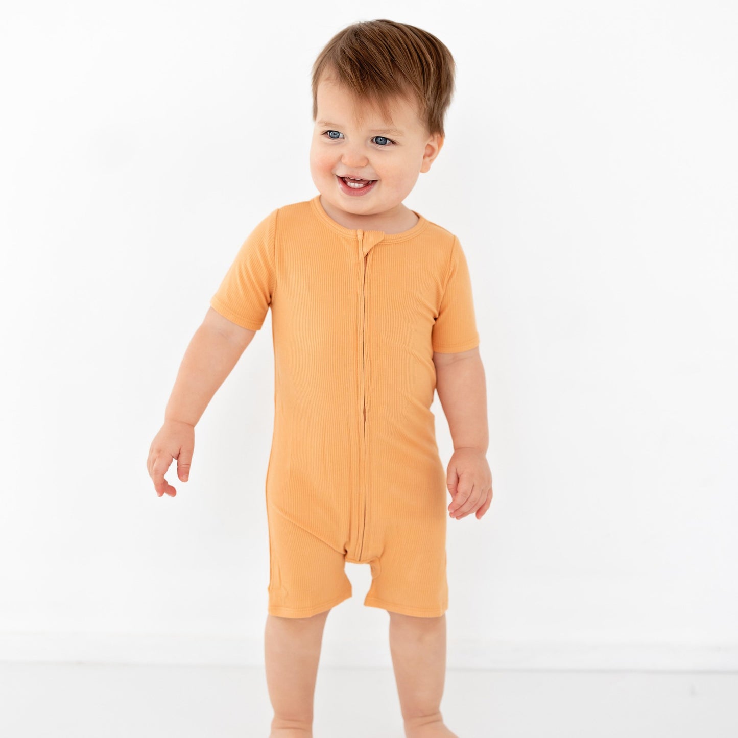 Creamsicle Small Ribbed Summer Zip Romper