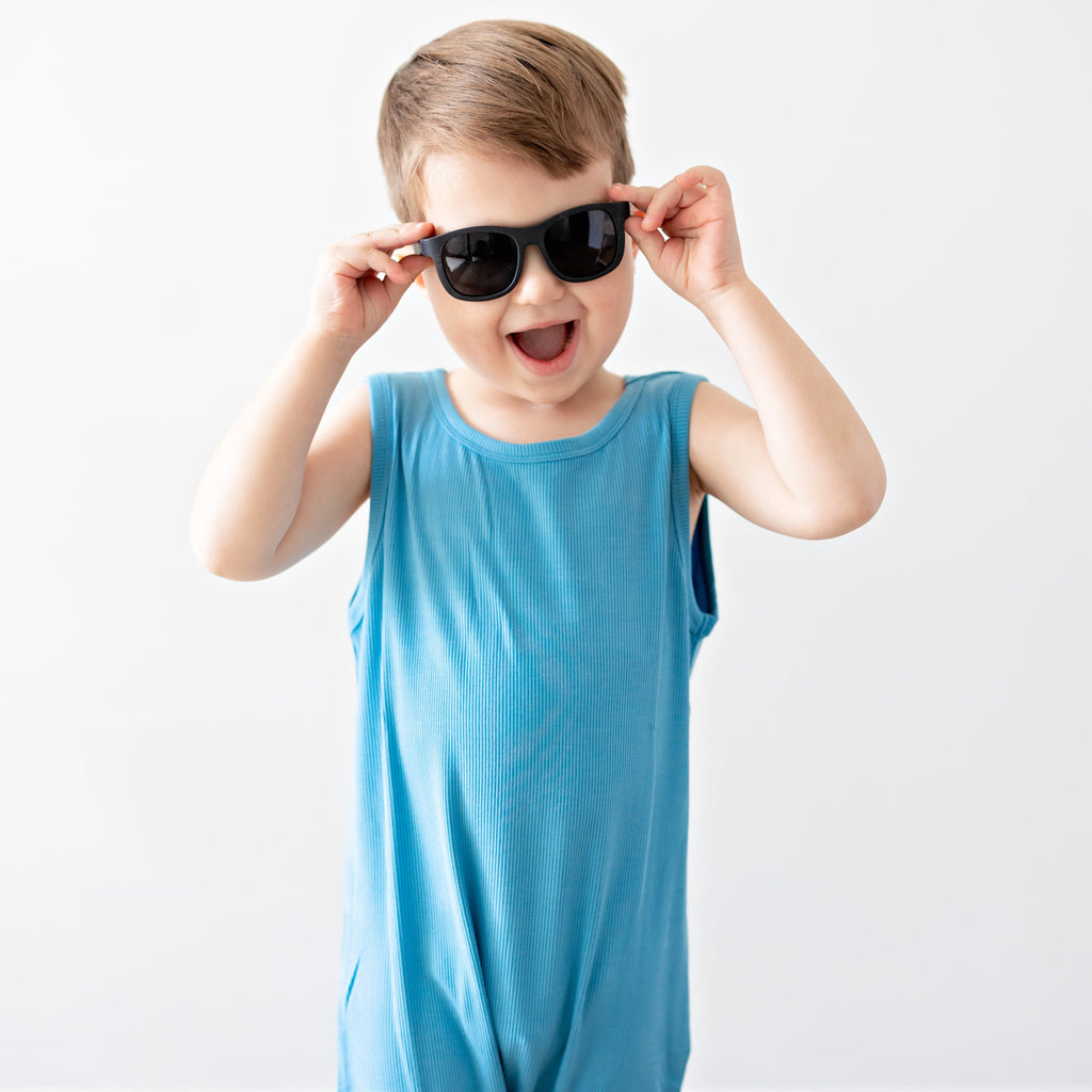 Poolside Blue Small Ribbed Harem Romper