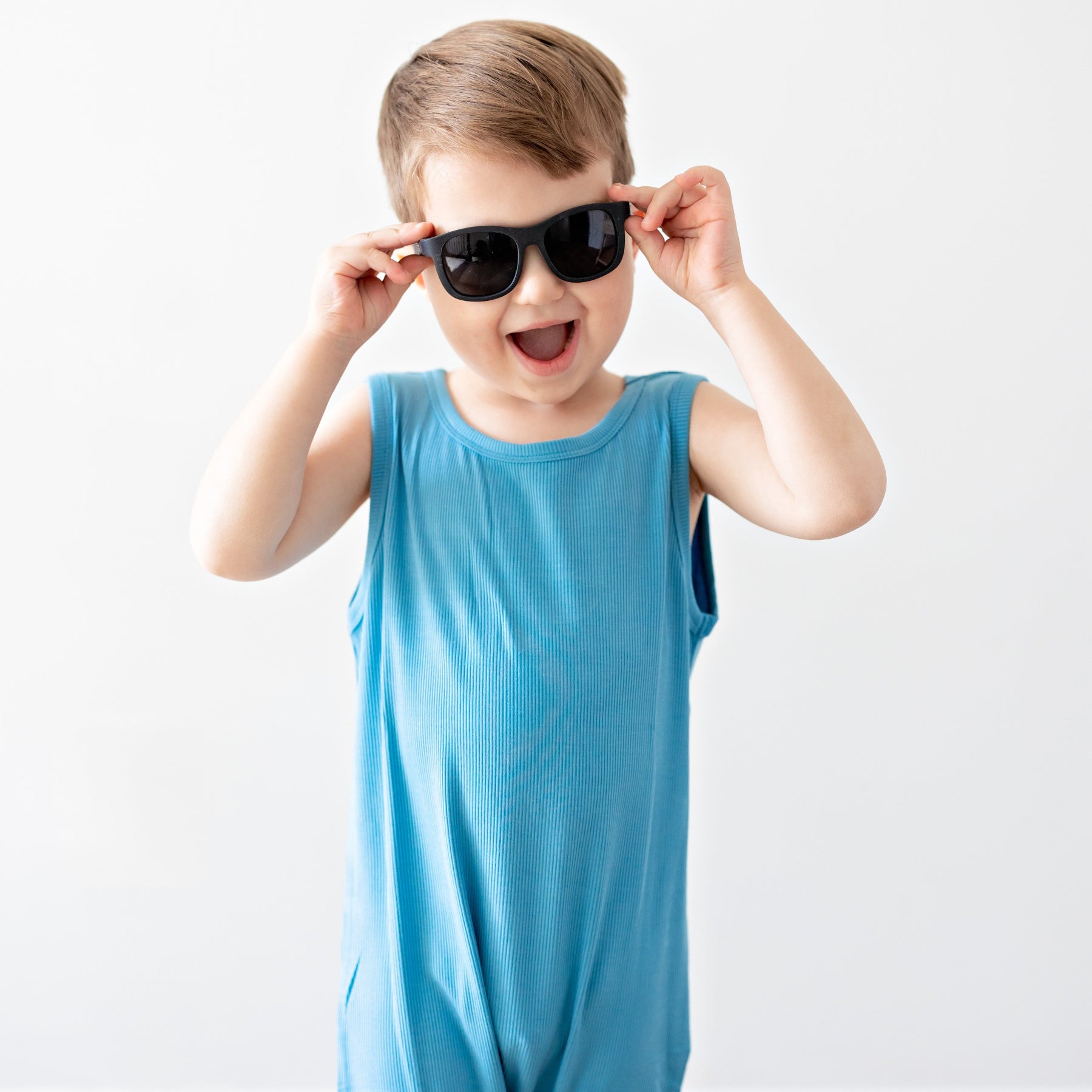 Poolside Blue Small Ribbed Harem Romper