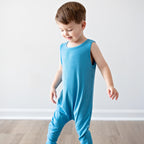 Poolside Blue Small Ribbed Harem Romper