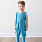 Poolside Blue Small Ribbed Harem Romper