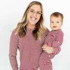 Red Stripe Small Ribbed Women's Long Sleeve Top
