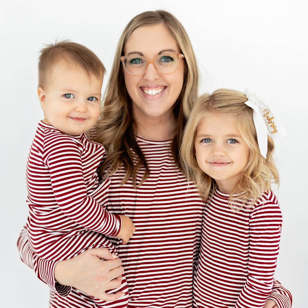 Red Stripe Small Ribbed Women's Long Sleeve Top